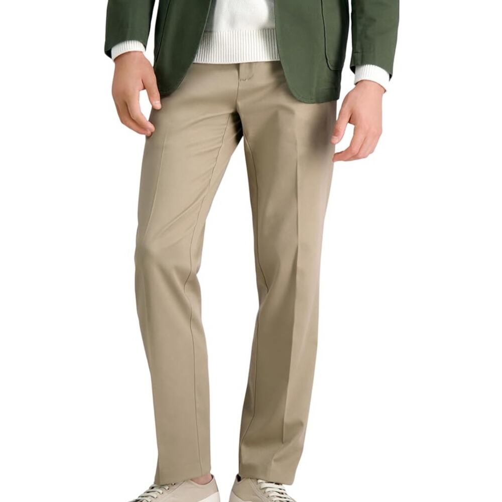 Haggar Men's Premium No Iron Straight Fit Flat Front Casual, British Khaki 40x30